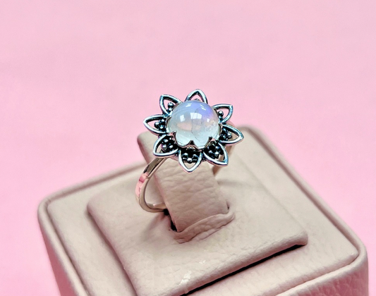 Anillo flor piedra natural - Plata