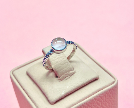 Anillo minimalista piedra natural cuarzo rosado - Plata