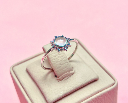 Anillo sol piedra natural cuarzo rosado - Plata