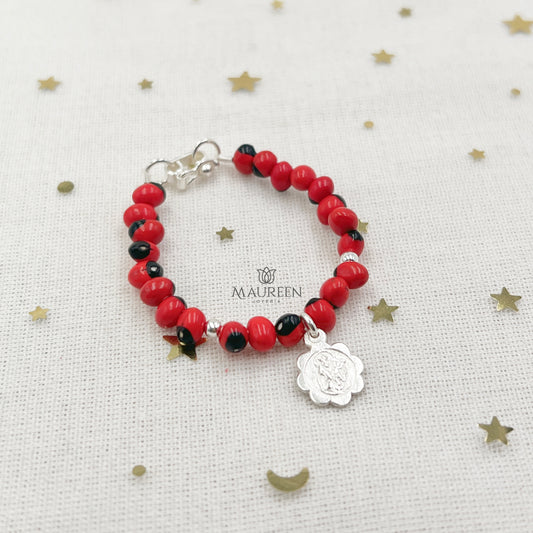 Pulsera de huayruro dije flor de la Virgen del Carmen - Plata