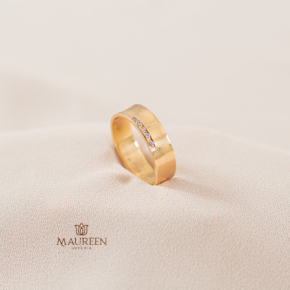 Aros de matrimonio cinta con circones - Oro