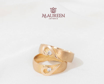 Aros de matrimonio corazon con circon - Oro
