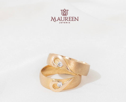 Aros de matrimonio corazon con circon - Oro