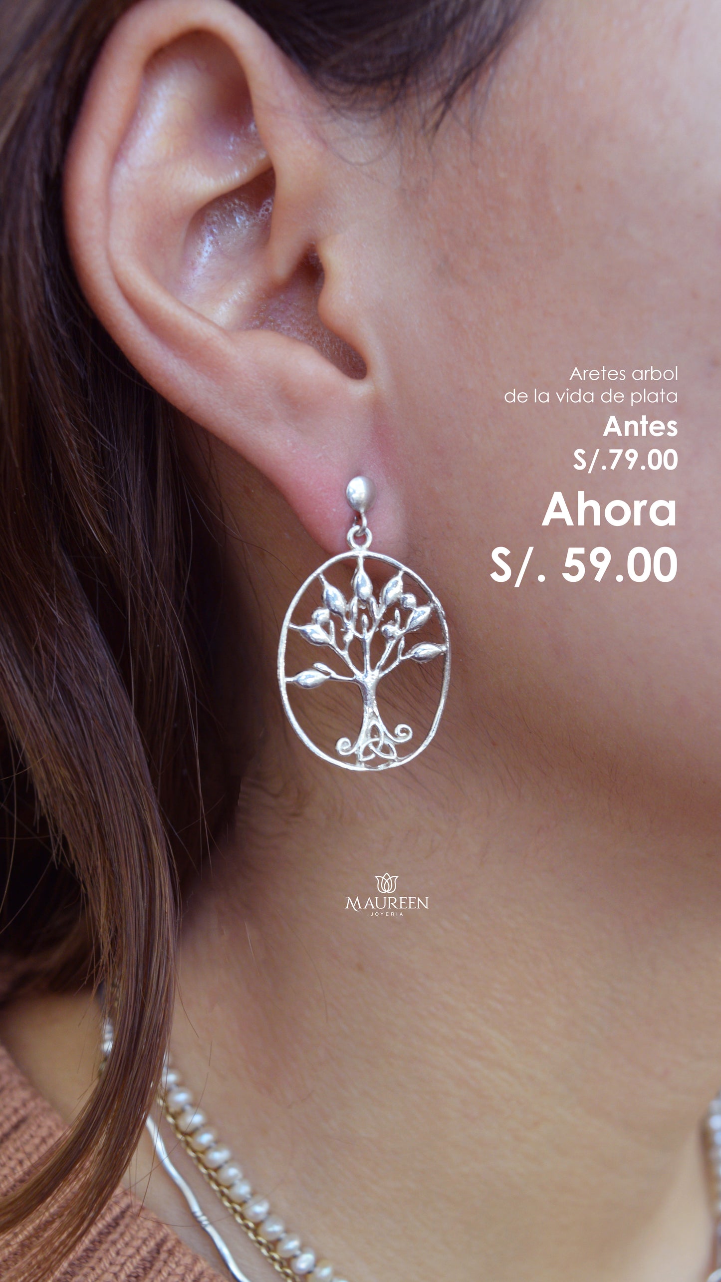 Arete colgante árbol de la vida - Plata