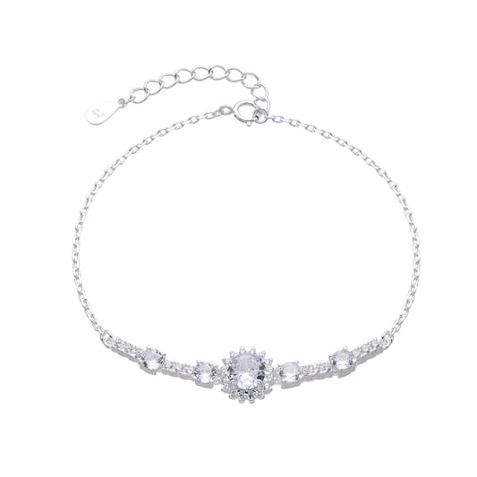 Pulsera roseta y tennis piedra blanco - Plata