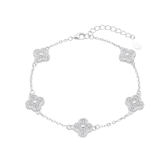 Pulsera  flores con circones - Plata