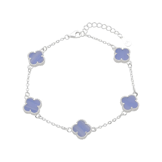 Pulsera  flores opalo celeste - Plata