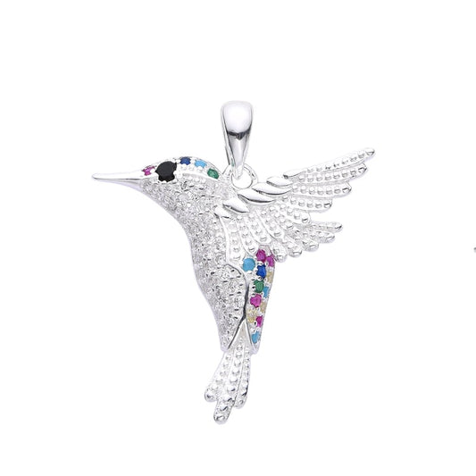 Dije colibrí con circones de colores   - Plata