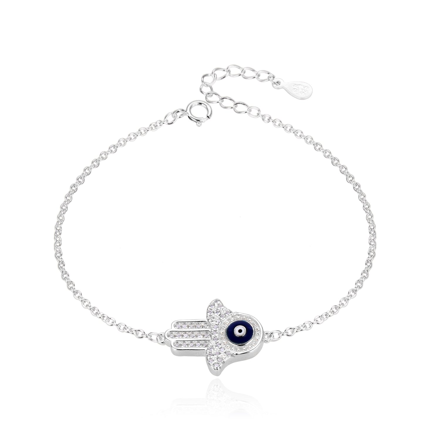 Pulsera mano poderosa con ojo turco y cadena  - Plata