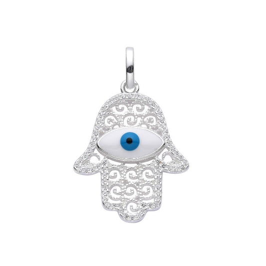 Dije mano poderosa con ojo turco circones -  Plata