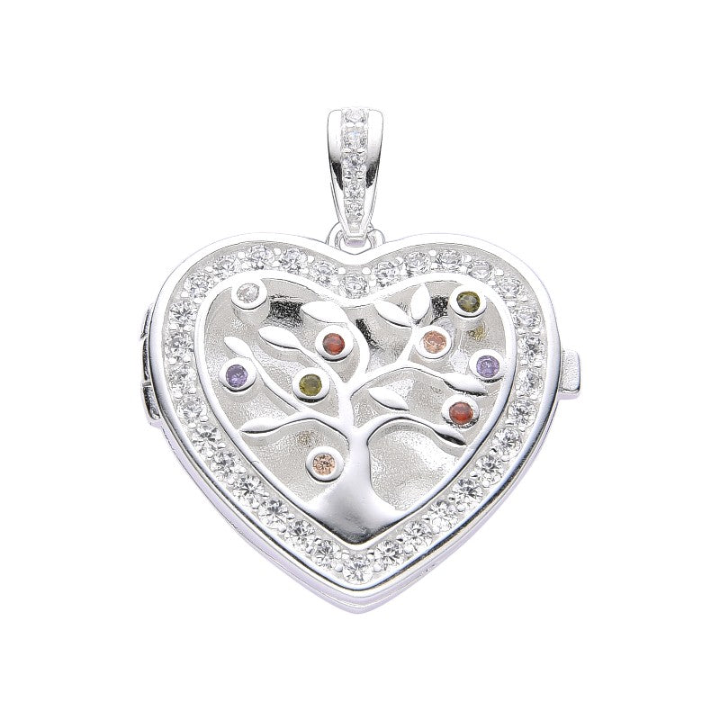Dije relicario arbol de la vida corazon con circones  - plata