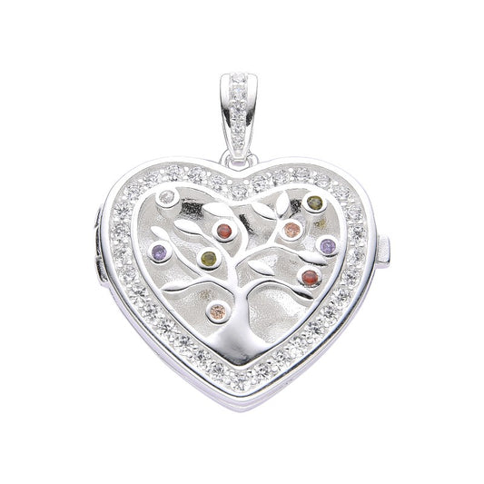Dije relicario arbol de la vida corazon con circones  - plata
