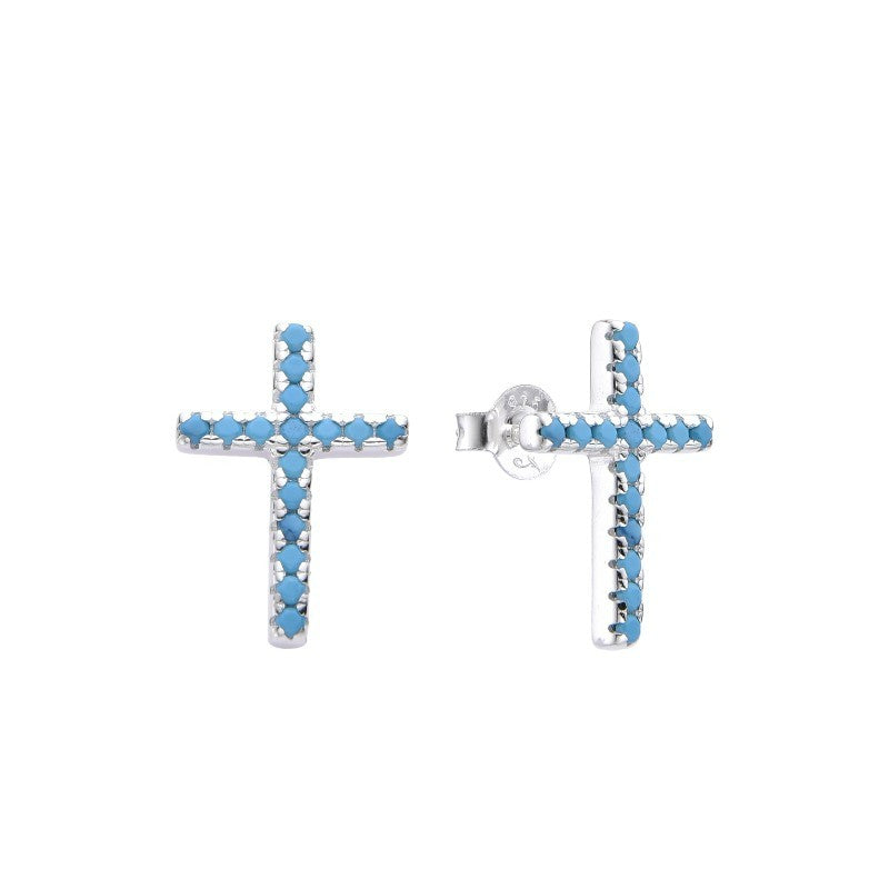 Arete cruz piedra turquesa - Plata