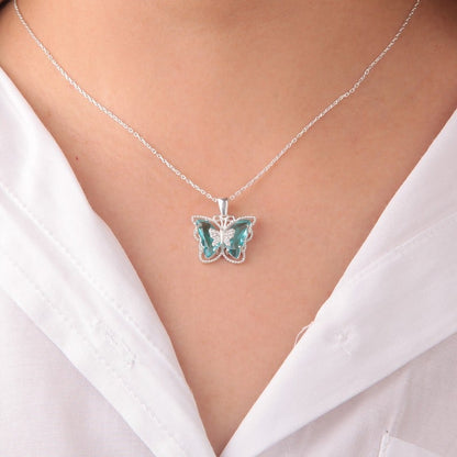 Collar mariposa turquesa con circones  - Plata