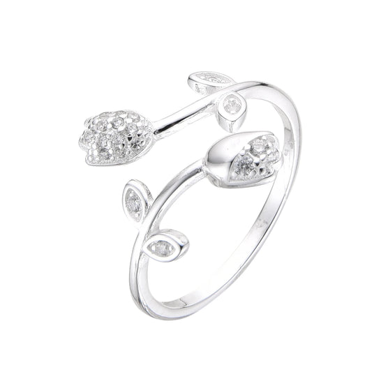 Anillo tulipanes con circones - Plata