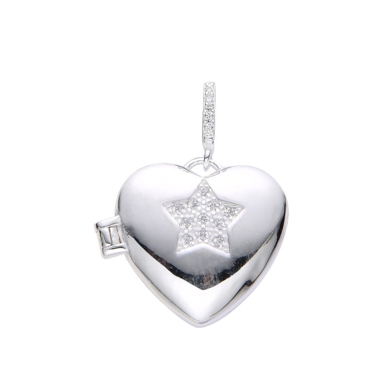 Dije relicario corazón con estrella- Plata