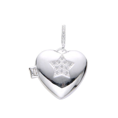 Dije relicario corazón con estrella- Plata