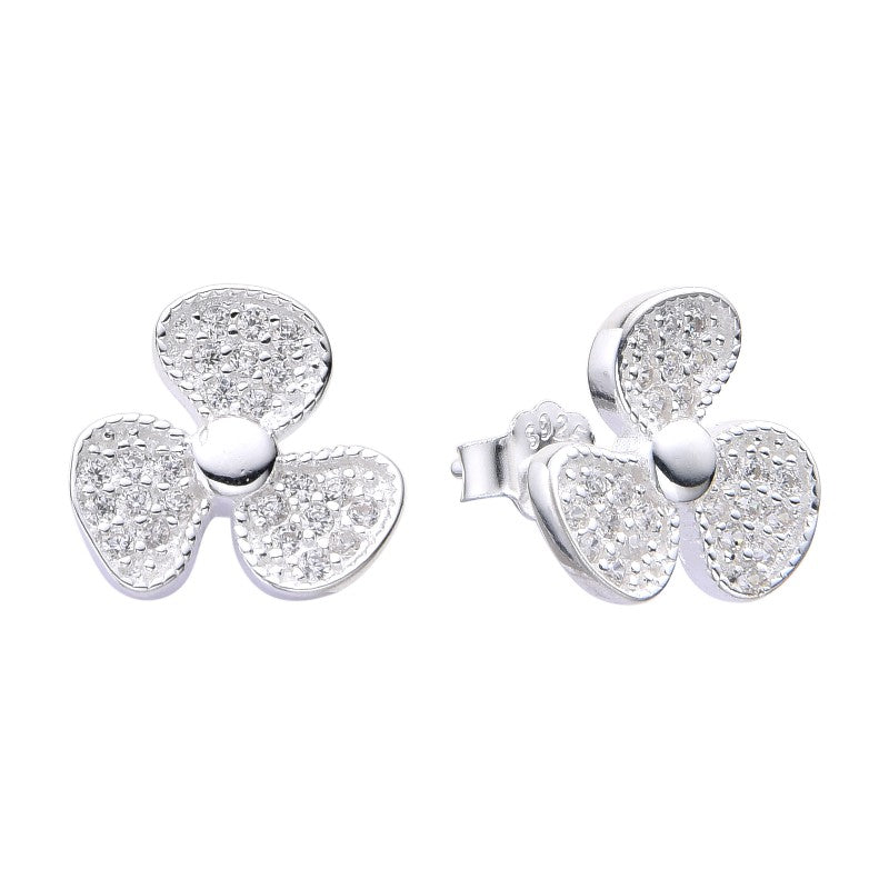 Arete trebol con circones - Plata