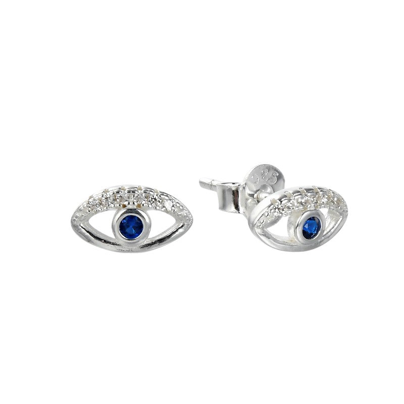 Arete ojo turco azul pegado - Plata