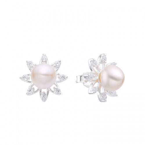 Arete flor perla puntas  - Plata