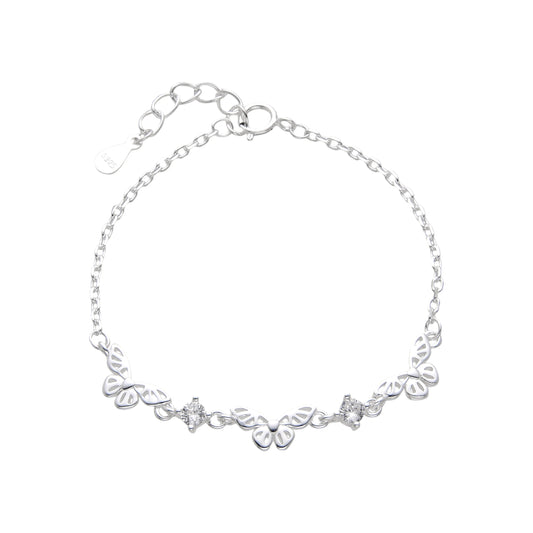 Pulsera mariposas caladas y puntos de luz -  Plata