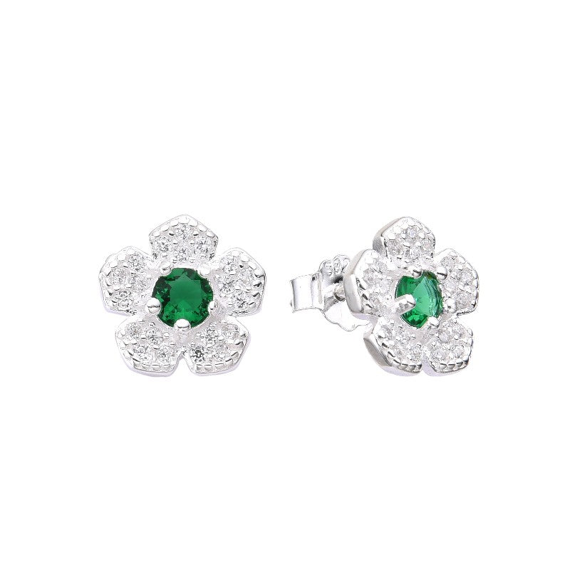 Arete flor circon piedra rubi - Plata