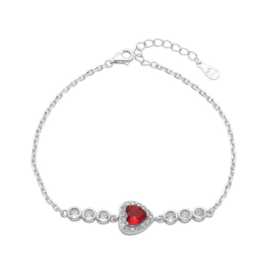 Pulsera roseta corazon rubi - Plata
