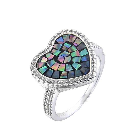 Anillo corazón nácar colores - Plata