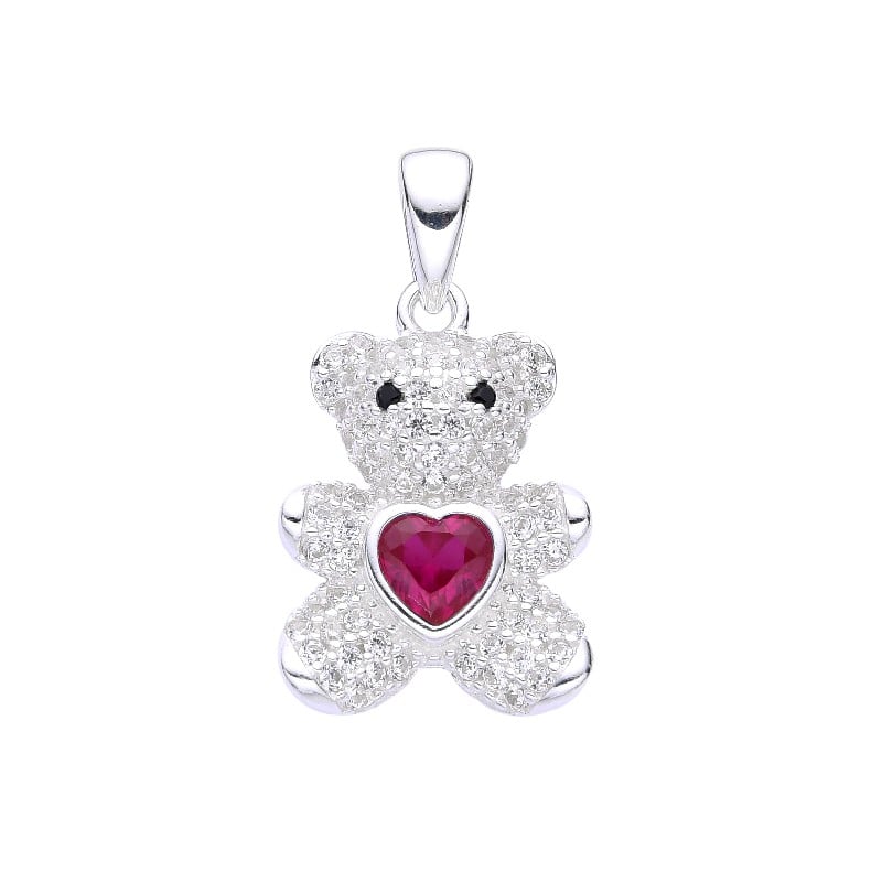 Dije oso con corazon piedra rubi -  Plata