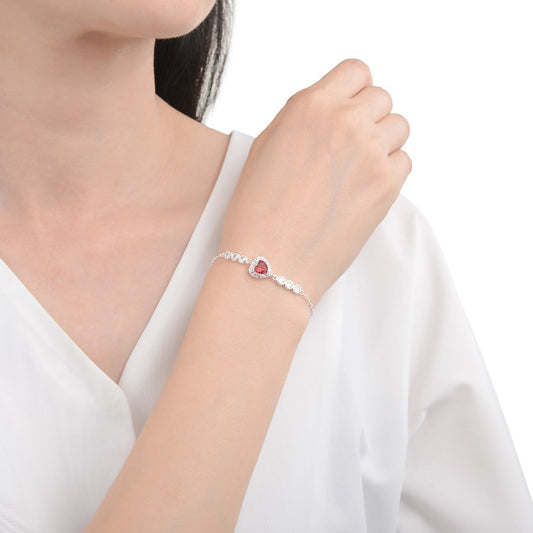 Pulsera roseta corazon rubi - Plata
