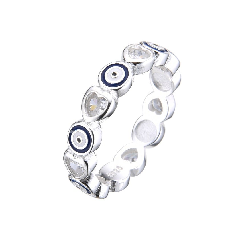 Anillo ojo turco azul con circones - Plata