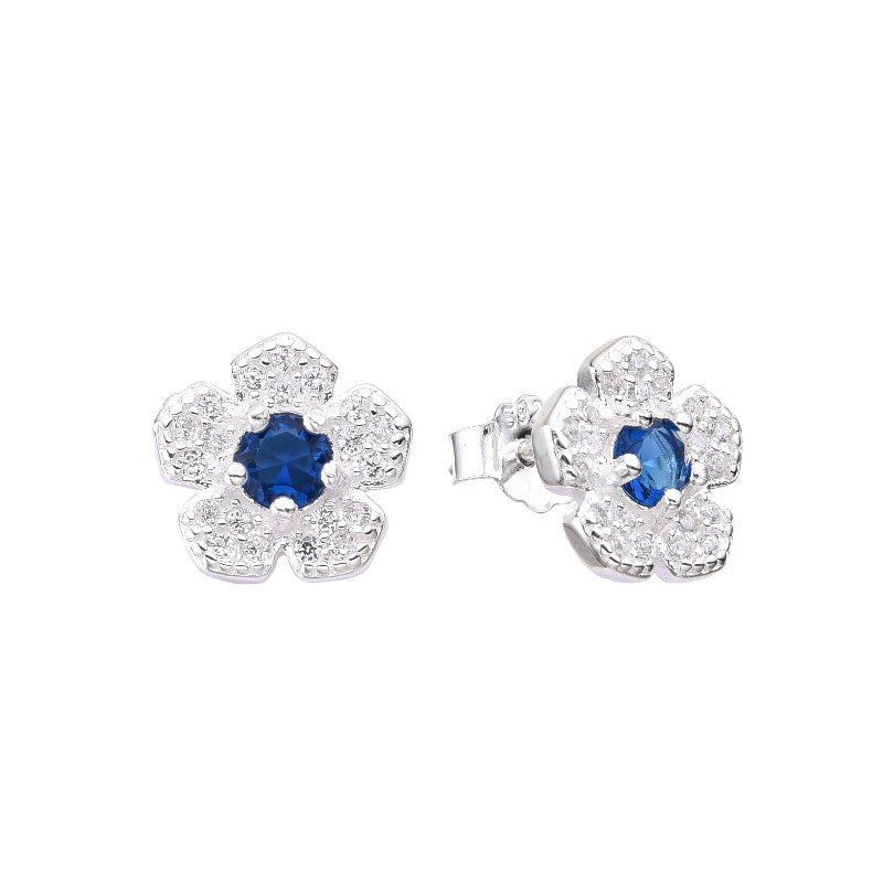 Arete flor circon piedra rubi - Plata