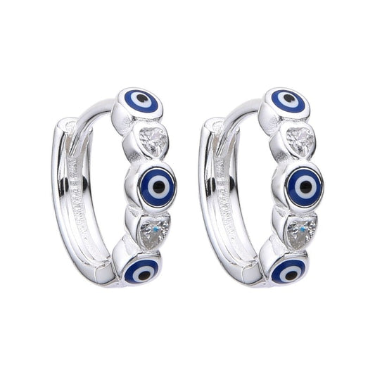 Argolla huggies ojo turco circular azul con circones - Plata