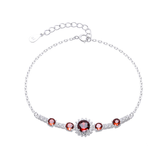 Pulsera roseta y tennis piedra rubi - Plata