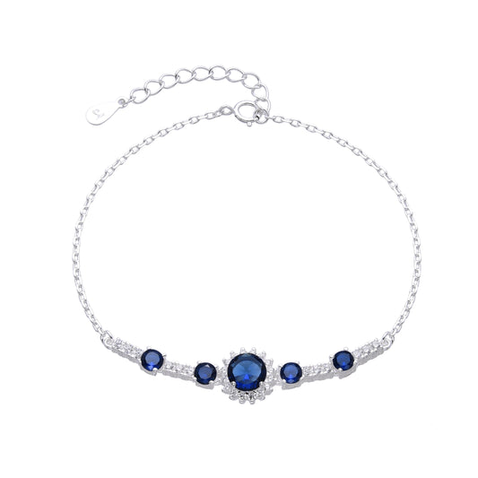 Pulsera roseta y tennis piedra zafiro - Plata