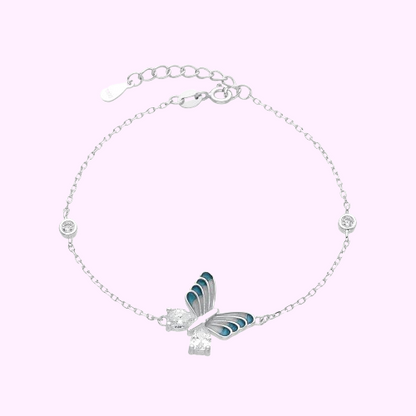 Pulsera mariposa celeste y punto de luz -  Plata
