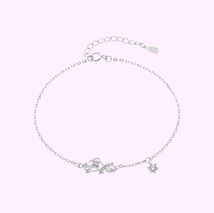 Pulsera rosa con circon colgante -  Plata