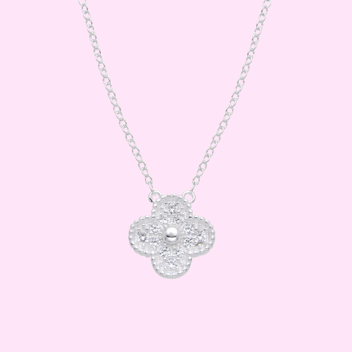 Collar VAN flor con circones - Plata