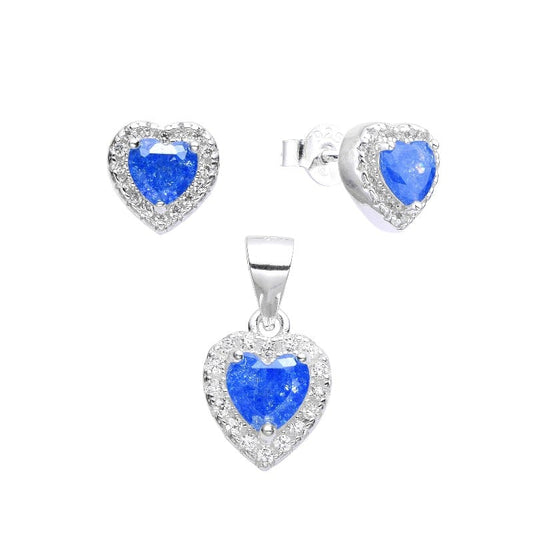 Juego corazon azul con circones  - Plata