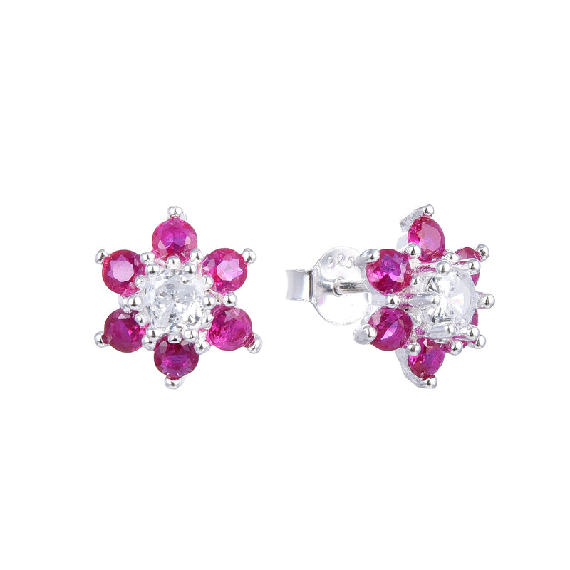 Arete flor piedra rubi - Plata