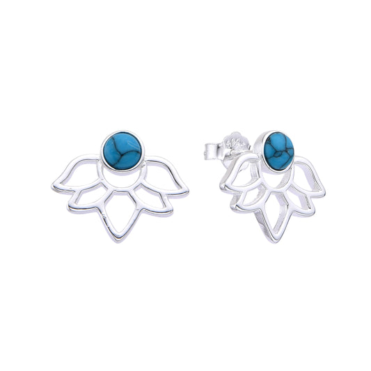 Arete flor de loto piedra turquesa pegado - Plata
