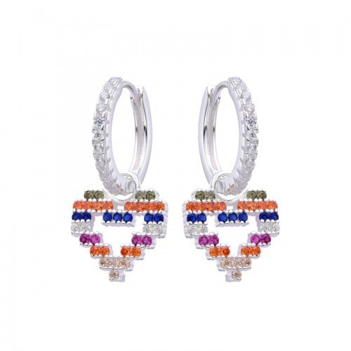 Argolla huggies corazón de circones con colores - Plata