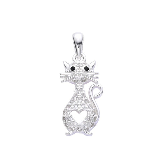 Dije de gato corazón con circones   -  Plata