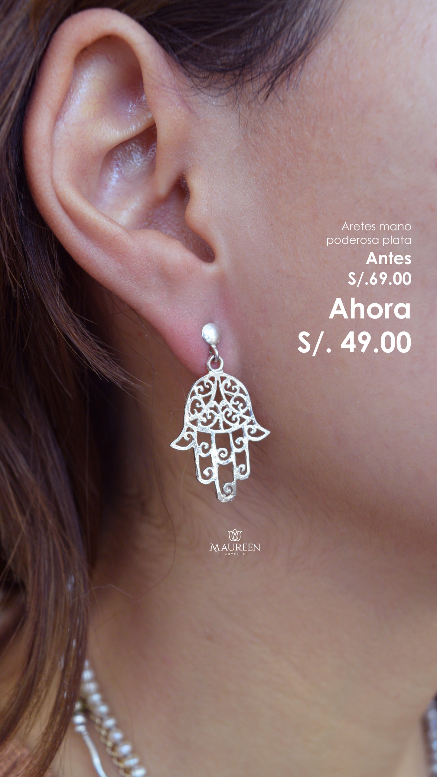 Arete mano poderosa calada - Plata