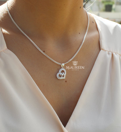 Dije iniciales con circones corazon  -  Plata