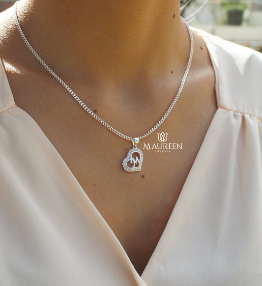 Dije iniciales con circones corazon  -  Plata