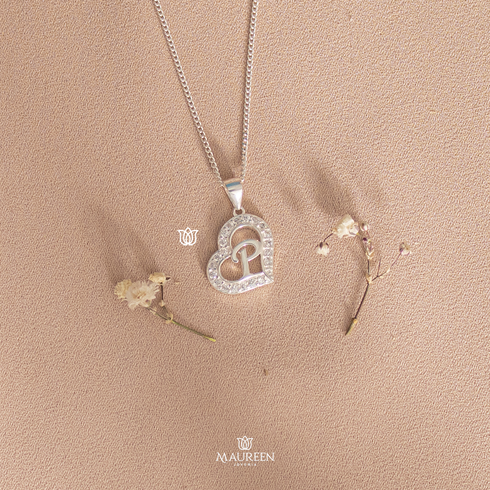 Dije iniciales con circones corazon  -  Plata